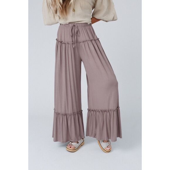 Bohemian Tiered Wide Leg Mauve/Khaki Pants Size M - Picture 2 of 3